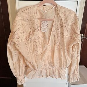 Free People Blush Embroidered Blouse